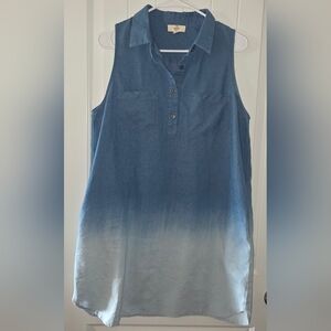 Entro Sleeveless Rayon Polyester Blend Ombre Chambray Dress Medium